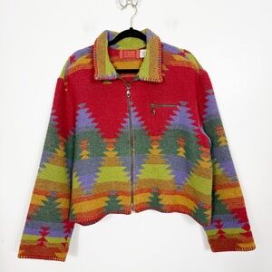 LD Burke of Santa Fe southwestern Aztec print wool blend jacket size large